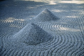 JAPAN, Zen Garden, Raked and moulded gravel in Zen garden.