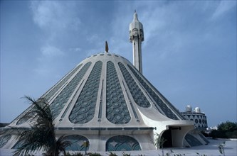 KUWAIT, Religion, Exterior of modern conical shaped mosque and minaret.