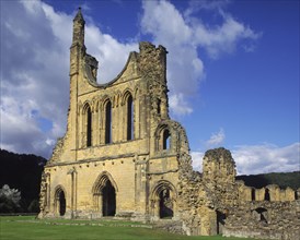 ENGLAND, North Yorkshire, Byland Abbey, Exterior view of the Abbey ruins.