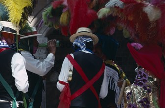 MEXICO, Tlaxcala, Men in costume for carnival.
