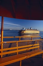 USA, New York, New York City, Staten Island ferry in transit