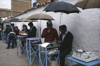 PERU, Cusco, Street of typewriters where local people come to get their typing done for them.