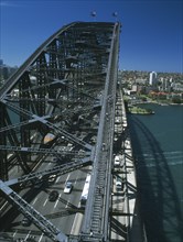 AUSTRALIA, New South Wales, Sydney, Sydney Harbour Bridge seen from Pylon Lookout with people on
