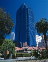 AUSTRALIA, Western Australia, Perth, Skyscrapers looming over traditional buildings in Barrack