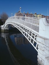 IRELAND, Dublin, View along Halfpenny Bridge over the River Liffey