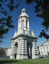 IRELAND, County Dublin, Dublin, Trinity College campanile built in 1853 by Sir Charles Lanyon