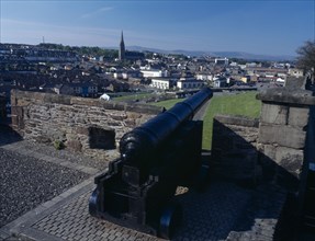 IRELAND, North, Derry, General view over the city from the city walls toward the Bogside with