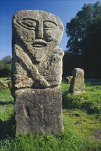 IRELAND, Fermanagh, Boa Island, One of two double faced pre christian figures that stand in