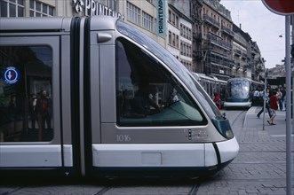 FRANCE, Alsace, Bas Rhin, Strasbourg. Modern style tram