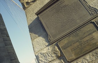 USA, New York, Manhattan, Detail of plaques on the Brooklyn Brdige