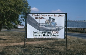 ZAMBIA, Lusaka, Billboard with AIDS prevention poster produced by the National Aids Prevention and