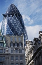 ENGLAND, London, View of the Swiss Re Tower St Mary Axe designed by Sir Norman Foster