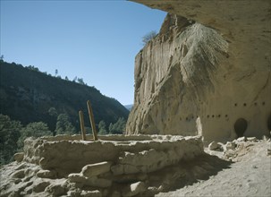 USA, New Mexico, Bandelier National Monument, Caves from the ancestrial Pueblo Indian dwellings.
