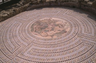 CYPRUS, Paphos, Villa of Theseus.  Circular mosaic floor.