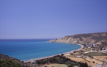 CYPRUS, Pissouri Bay, "Mediterranean bay encircled by narrow strip of beach, agricultural land and