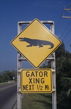 USA, Florida, Sanibel Island, Captiva. Gator Xing road sign