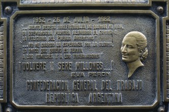 ARGENTINA, Buenos Aires, Cemetery of the Recoleta.  Memorial plaque on tomb of Eva Peron in the