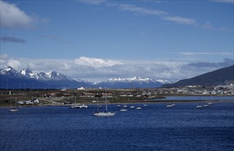 ARGENTINA, Tierra del Fuego, Ushuaia, View across the Beagle Channel to the southernmost town in