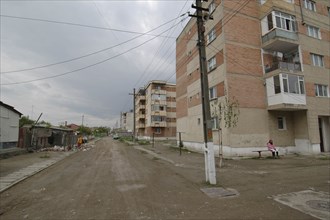 ROMANIA, Tulcea, Sulina, Poorly maintained flats and roads in the port town of Sulina a town with a