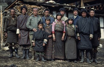 BHUTAN, Lingshi, Extended yak herding family.