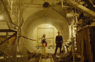 MEXICO, Laguna Verde, Interior of nuclear reactor plant with two male workers.