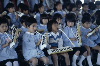 JAPAN, Education, Kindergarten music class.