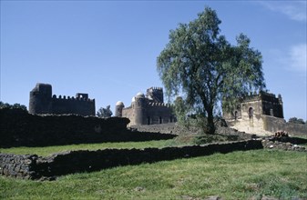 ETHIOPIA, Gondar, Castle exterior.