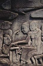 CAMBODIA, Siem Reap Province, Angkor Thom, The Bayon.  Bas relief carvings on the south wall