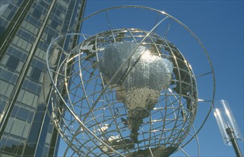 USA, New York, Manhattan, Globe sculpture outside Trump tower in Columbus Circle