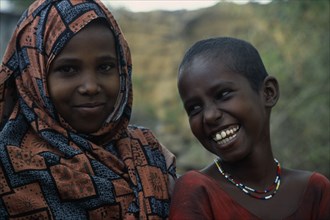 SOMALIA, Tribal People, Portrait of two village girls near Baidoa.