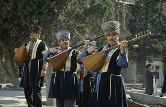 AZERBAIJAN, Baku, Traditional musicians playing at Novruz Feast.