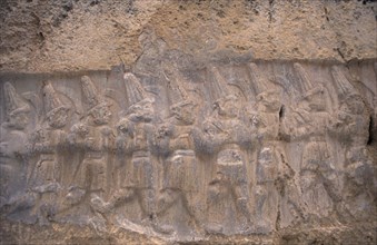 TURKEY, Central Anatolia, Corum, Hattusas.  Ancient site of Hittite capital.  Stone relief carving