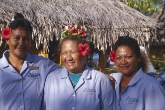 PACIFIC ISLANDS, French Polynesia, Tuamotu Islands, Ringiroa.  Portrait of women workers in hotel