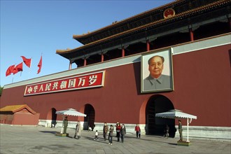 CHINA, Beijing, Tiananmen Square, Tiananmen Monument aka Gate of Heavenly Peace with portrait of