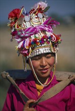LAOS, North, People, Portrait of Akha tribeswoman.