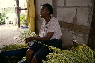FRENCH GUIANA, General, Woman sitting sorting sesame seeds.