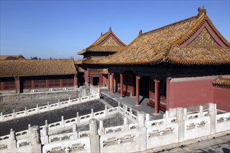 CHINA, Beijing, Forbidden City, Small group of buildings in the complex on a raised level with