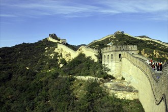 CHINA, Great Wall, View alongside a section of the wall which runs through the hilly green