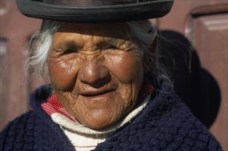BOLIVIA, Uyuni, Portrait of elderly Aymara Indian woman.