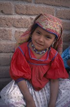 MEXICO, Sierra Huichol, Portrait of Huichol Indian girl.
