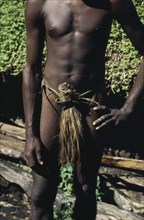 PACIFIC ISLANDS, Melanesia, Vanuatu, Tanna.  The Nambas.  Cropped shot of tribesman wearing penis