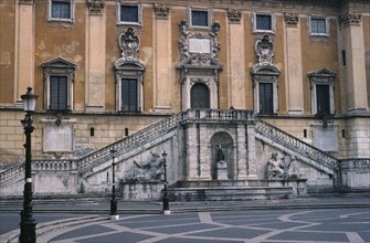 ITALY, Lazio, Rome, Piazza del Campidoglio.  Part view of exterior of the Palazzo Senatorio or