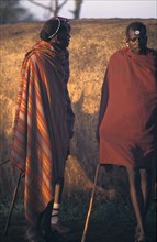 KENYA, Kajiado, Maasai Moran or young warriors waiting for their intiation ceremony to start.