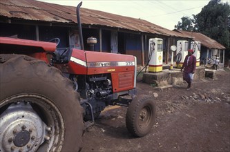 KENYA, Loitokitok, A tractor at a petrol station in the entirely Maasai populated town