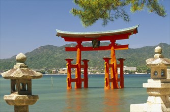 JAPAN, Honshu, Miyajima Island, View of the Great Torii gate which is the sea entrance to the