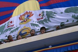 INDIA, Himachal Pradesh, Dharamsala, Tibetan children at celebrations for the birthday of the Dalai