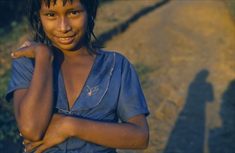 COLOMBIA, Amazonas, Santa Isabel, "Portrait of Camilla, a Macuna Indian girl in evening sunshine."