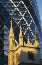 ENGLAND, London, View of the Swiss Re Tower 30 St Mary Axe designed by Sir Norman Foster