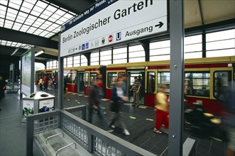 GERMANY, Berlin, Interior of the Zoologischer Garten Railway station with a train at the platform