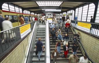 GERMANY, Berlin, Interior of the Zoologischer Garten Railway station with people on stairs to